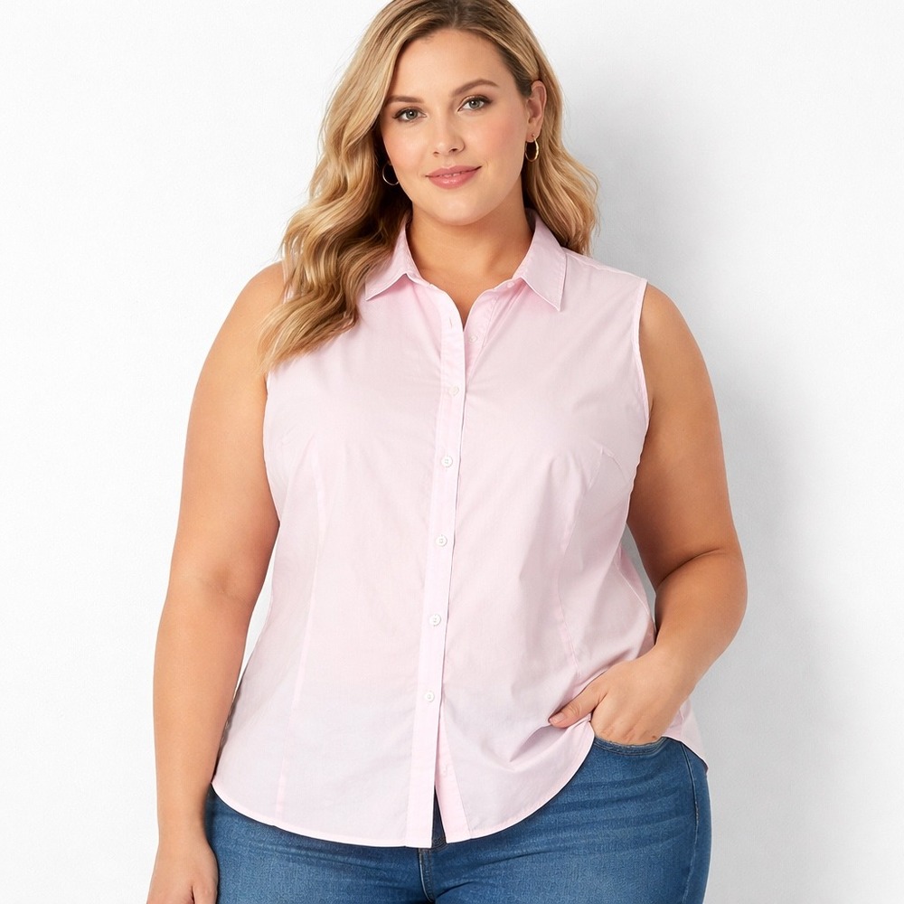 Sleeveless Button-Front Shirt - Light Pink